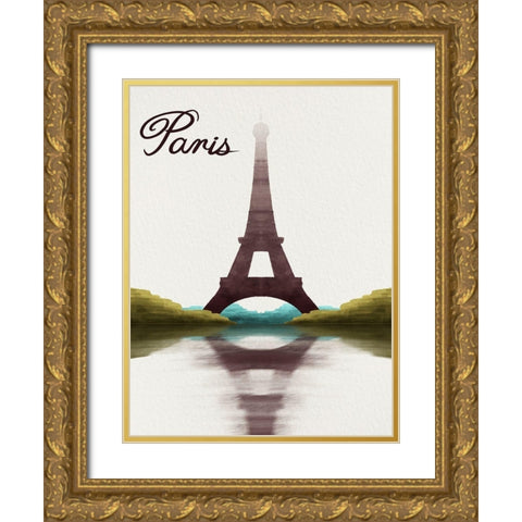 Watercolored Paris Gold Ornate Wood Framed Art Print with Double Matting by Prime, Marcus