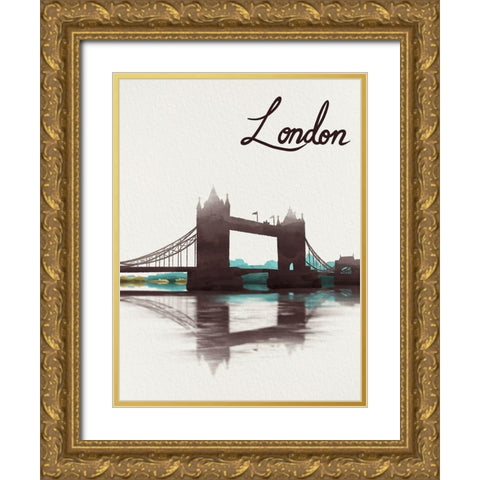 Watercolored London Gold Ornate Wood Framed Art Print with Double Matting by Prime, Marcus