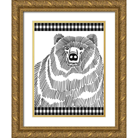 Checkered Bear 1 Gold Ornate Wood Framed Art Print with Double Matting by Prime, Marcus
