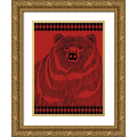 Checkered Bear 2 Gold Ornate Wood Framed Art Print with Double Matting by Prime, Marcus