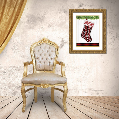 Joy Stocking 1 Gold Ornate Wood Framed Art Print with Double Matting by Prime, Marcus