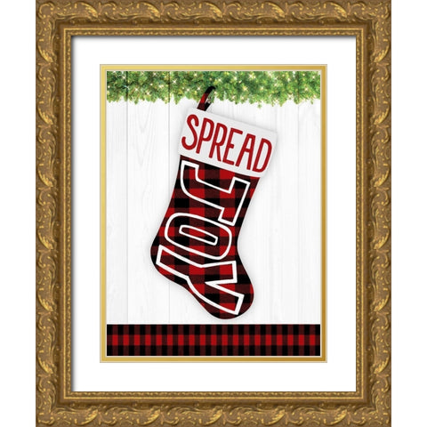 Joy Stocking 1 Gold Ornate Wood Framed Art Print with Double Matting by Prime, Marcus