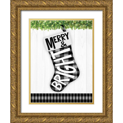 Joy Stocking 2 Gold Ornate Wood Framed Art Print with Double Matting by Prime, Marcus