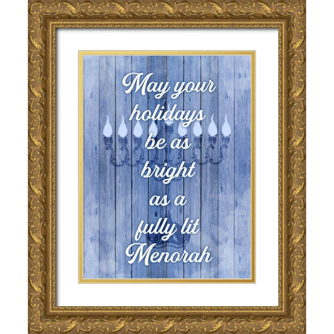 Lit Menorah Gold Ornate Wood Framed Art Print with Double Matting by Prime, Marcus