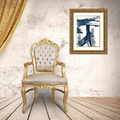 Navy Striking Seams 1 Gold Ornate Wood Framed Art Print with Double Matting by Prime, Marcus
