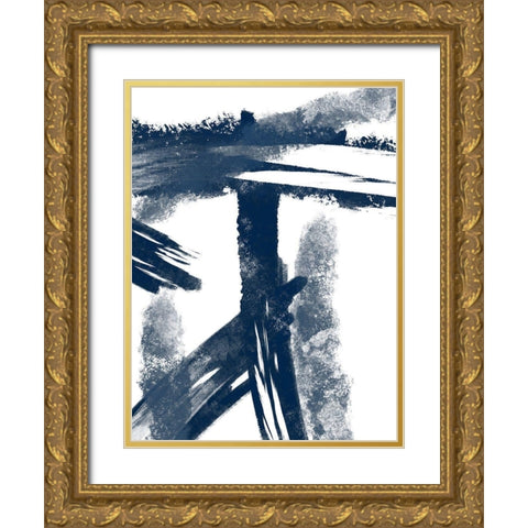 Navy Striking Seams 1 Gold Ornate Wood Framed Art Print with Double Matting by Prime, Marcus