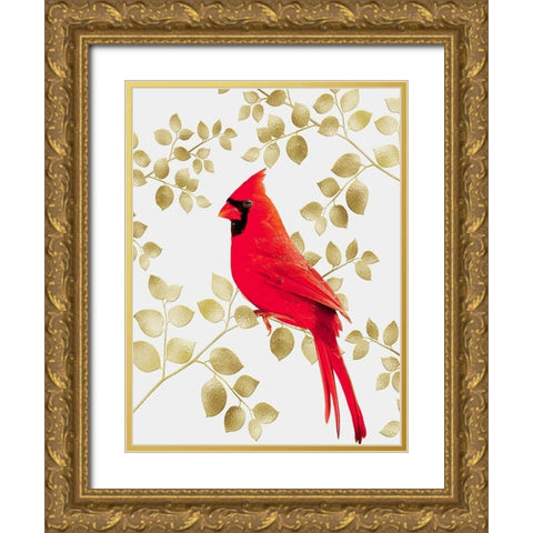 Cheerful Cardinal 1 Gold Ornate Wood Framed Art Print with Double Matting by Prime, Marcus
