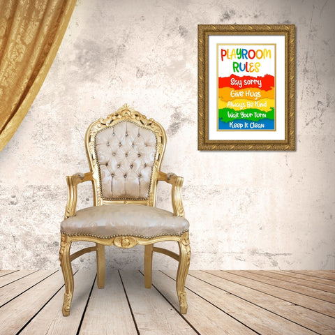 Playroom Rules Gold Ornate Wood Framed Art Print with Double Matting by Prime, Marcus