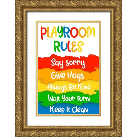 Playroom Rules Gold Ornate Wood Framed Art Print with Double Matting by Prime, Marcus
