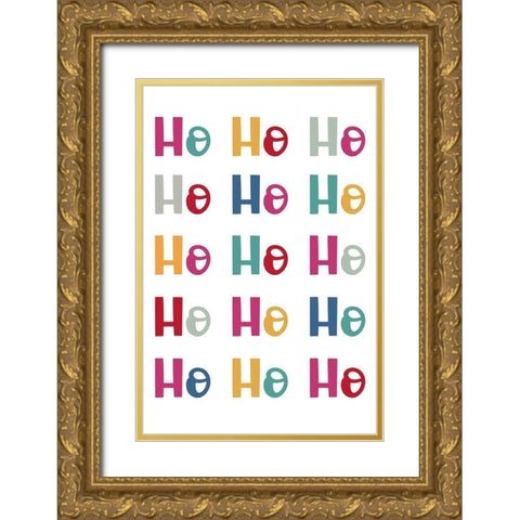 Ho Ho Ho Repeat Gold Ornate Wood Framed Art Print with Double Matting by Prime, Marcus
