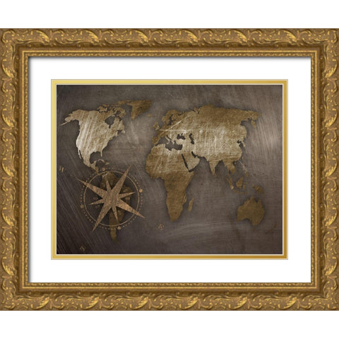 World Compass Gold Ornate Wood Framed Art Print with Double Matting by Prime, Marcus