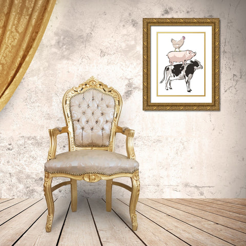 Barn Friends 1 Gold Ornate Wood Framed Art Print with Double Matting by Prime, Marcus