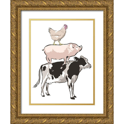 Barn Friends 1 Gold Ornate Wood Framed Art Print with Double Matting by Prime, Marcus