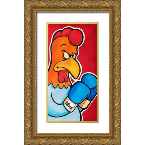 Rooster Battle 1 Gold Ornate Wood Framed Art Print with Double Matting by Prime, Marcus