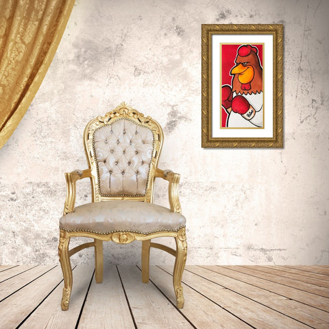 Rooster Battle 2 Gold Ornate Wood Framed Art Print with Double Matting by Prime, Marcus