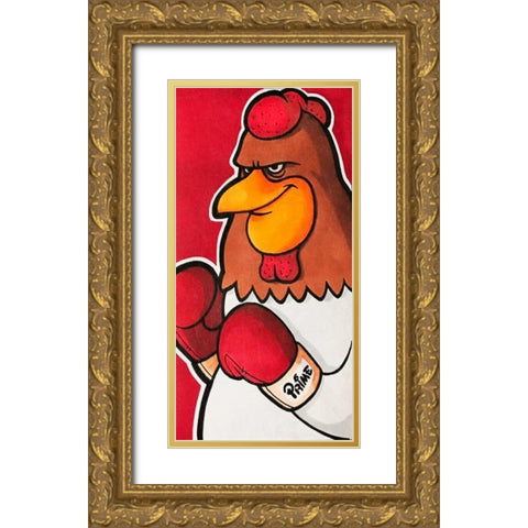 Rooster Battle 2 Gold Ornate Wood Framed Art Print with Double Matting by Prime, Marcus