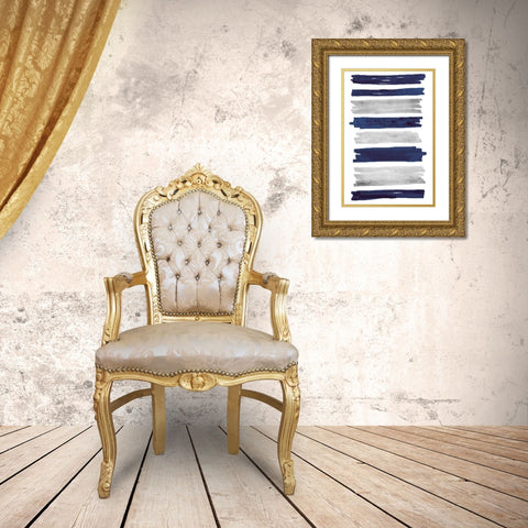 Indigo Paint Streaks Gold Ornate Wood Framed Art Print with Double Matting by Prime, Marcus