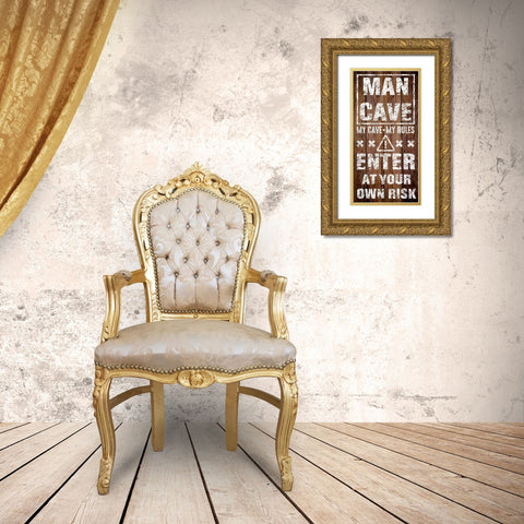 Enter Man Cave Gold Ornate Wood Framed Art Print with Double Matting by Prime, Marcus