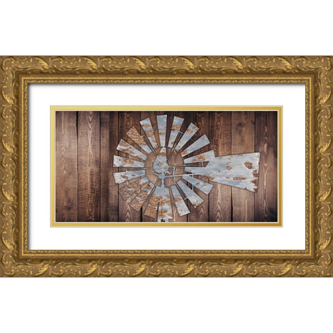 Rusty Windmill Gold Ornate Wood Framed Art Print with Double Matting by Prime, Marcus