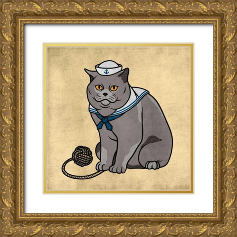 Sailor Cat Gold Ornate Wood Framed Art Print with Double Matting by Prime, Marcus