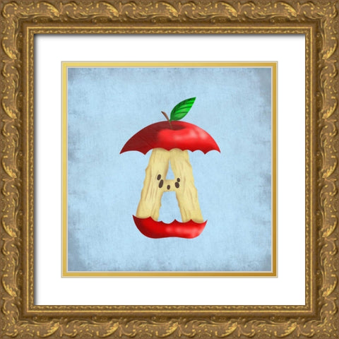A Is For Apple Gold Ornate Wood Framed Art Print with Double Matting by Prime, Marcus