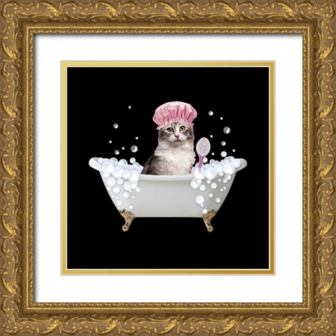 Fun Kitty Bath 3 Gold Ornate Wood Framed Art Print with Double Matting by Prime, Marcus