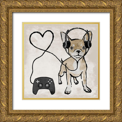 Gaming Chihuahua Gold Ornate Wood Framed Art Print with Double Matting by Prime, Marcus