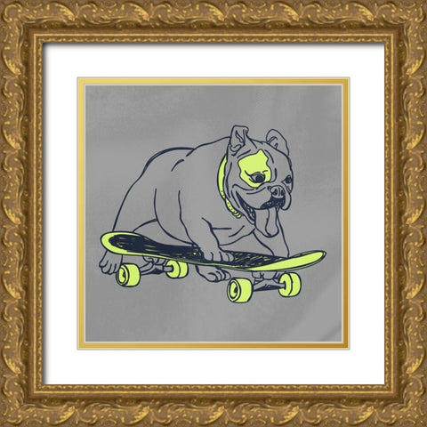 Skateboarding Chuck Gold Ornate Wood Framed Art Print with Double Matting by Prime, Marcus