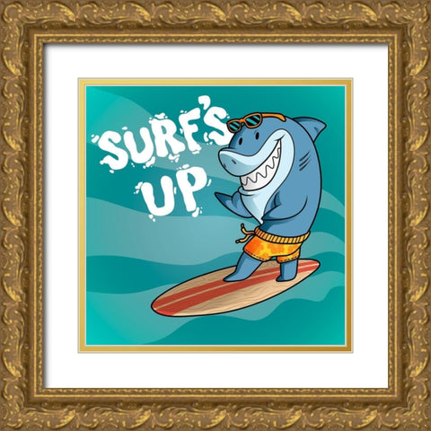 Surf Shark Dude Gold Ornate Wood Framed Art Print with Double Matting by Prime, Marcus