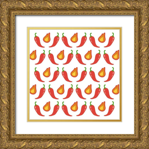 Fire Peppers Gold Ornate Wood Framed Art Print with Double Matting by Prime, Marcus