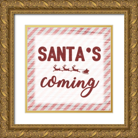 Santas Coming Gold Ornate Wood Framed Art Print with Double Matting by Prime, Marcus
