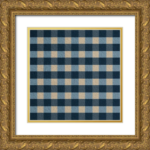 Blue Hue Gingham Gold Ornate Wood Framed Art Print with Double Matting by Prime, Marcus