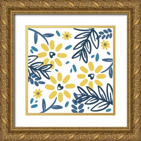 Flower Pattern 1 Gold Ornate Wood Framed Art Print with Double Matting by Prime, Marcus