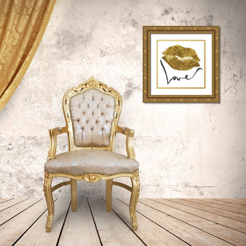 Love Lips Glitter Gold Ornate Wood Framed Art Print with Double Matting by Prime, Marcus
