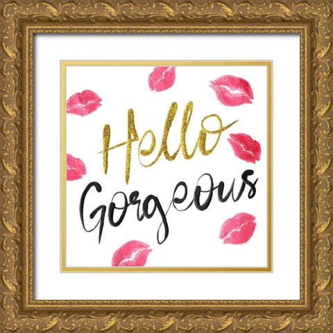 Hello Glitter Kiss Gold Ornate Wood Framed Art Print with Double Matting by Prime, Marcus