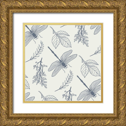 Dragonfly Pattern Gold Ornate Wood Framed Art Print with Double Matting by Prime, Marcus