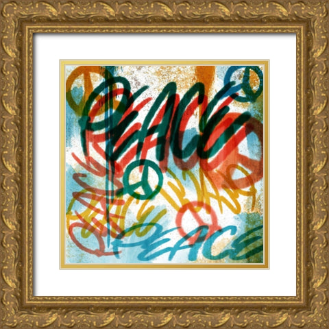 Peace Graffiti Gold Ornate Wood Framed Art Print with Double Matting by Prime, Marcus