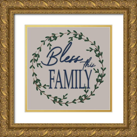 Bless This Family Gold Ornate Wood Framed Art Print with Double Matting by Prime, Marcus