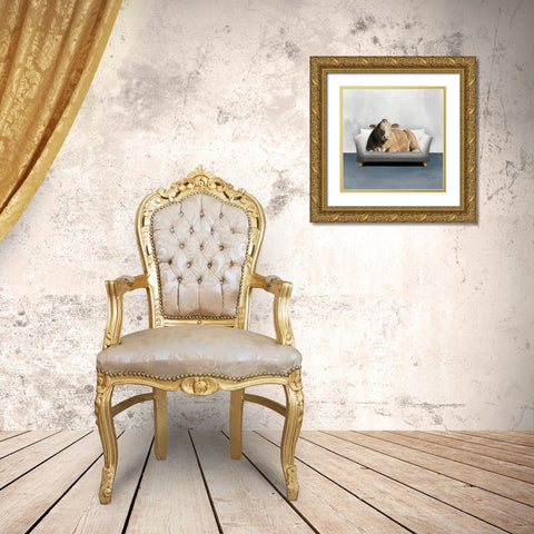 Lounge Cow Gold Ornate Wood Framed Art Print with Double Matting by Prime, Marcus