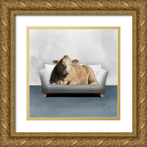 Lounge Cow Gold Ornate Wood Framed Art Print with Double Matting by Prime, Marcus