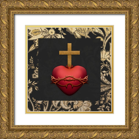 Gold Surrounded Heart Gold Ornate Wood Framed Art Print with Double Matting by Prime, Marcus