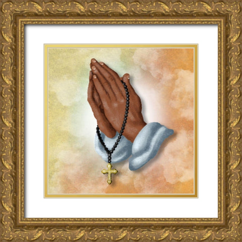 Praying Hands Gold Ornate Wood Framed Art Print with Double Matting by Prime, Marcus