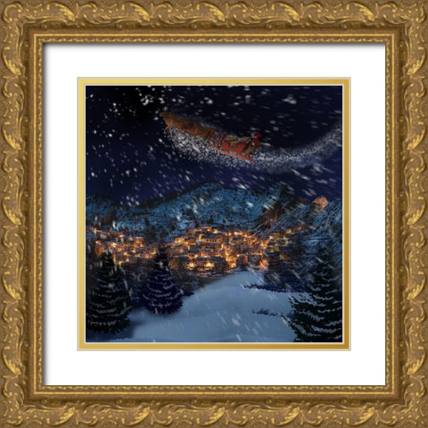 Santas Coming Gold Ornate Wood Framed Art Print with Double Matting by Prime, Marcus