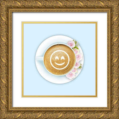 Coffee Happiness Gold Ornate Wood Framed Art Print with Double Matting by Prime, Marcus