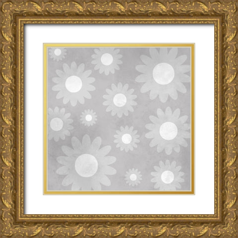 Monochromatic Floral Gold Ornate Wood Framed Art Print with Double Matting by Prime, Marcus