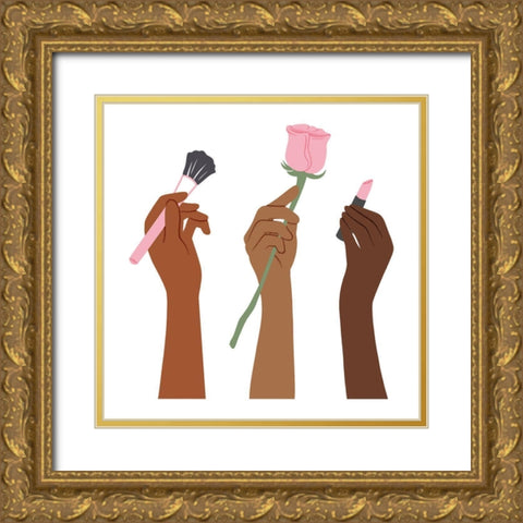 Makeup Hands Gold Ornate Wood Framed Art Print with Double Matting by Prime, Marcus