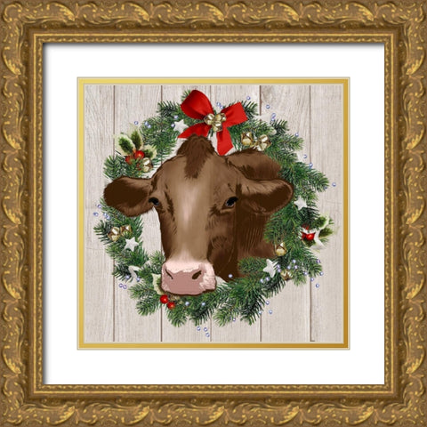 Merry Cow Gold Ornate Wood Framed Art Print with Double Matting by Prime, Marcus