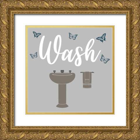 Butterfly Bath 2 Gold Ornate Wood Framed Art Print with Double Matting by Prime, Marcus