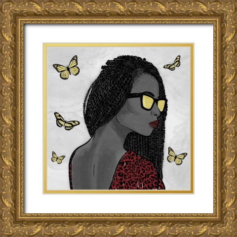 Crimson Leopard And Butterfly Fashion 2 Gold Ornate Wood Framed Art Print with Double Matting by Prime, Marcus
