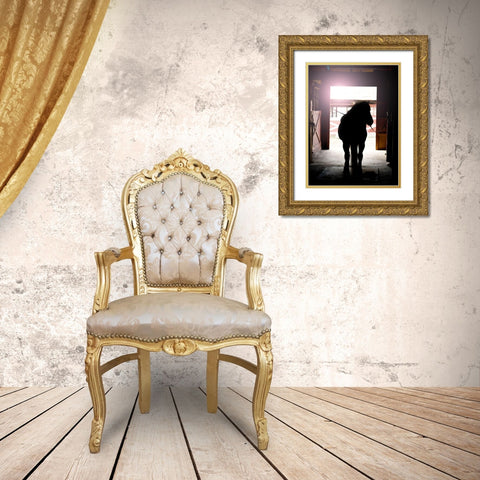 Horse Silhouette Gold Ornate Wood Framed Art Print with Double Matting by Reed, Michele